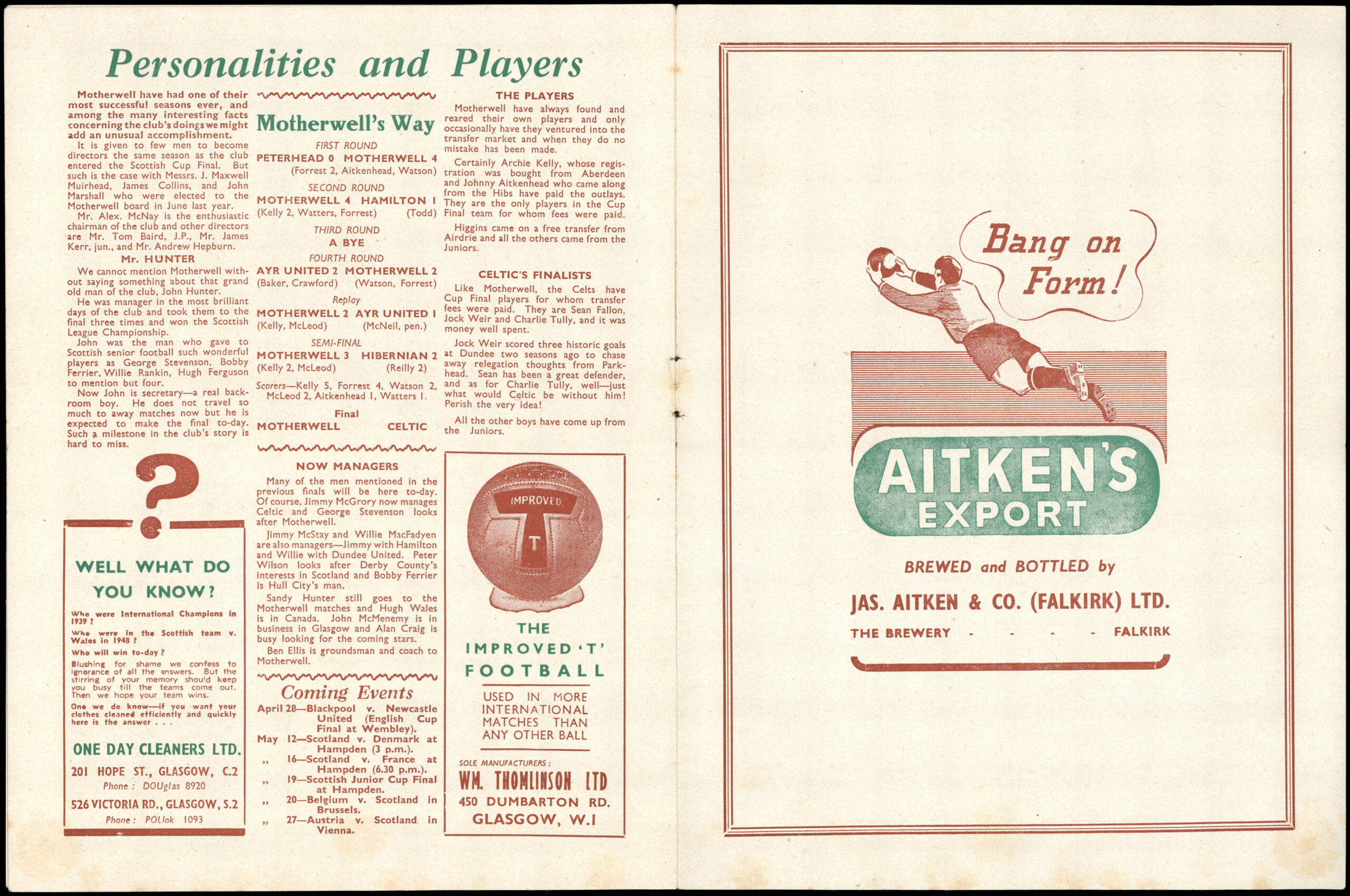 Football Programme Celtic v Motherwell Scottish Cup Final 1951 + Ticket Football Programme Celtic v Motherwell Scottish Cup Final 1951 + Ticket
