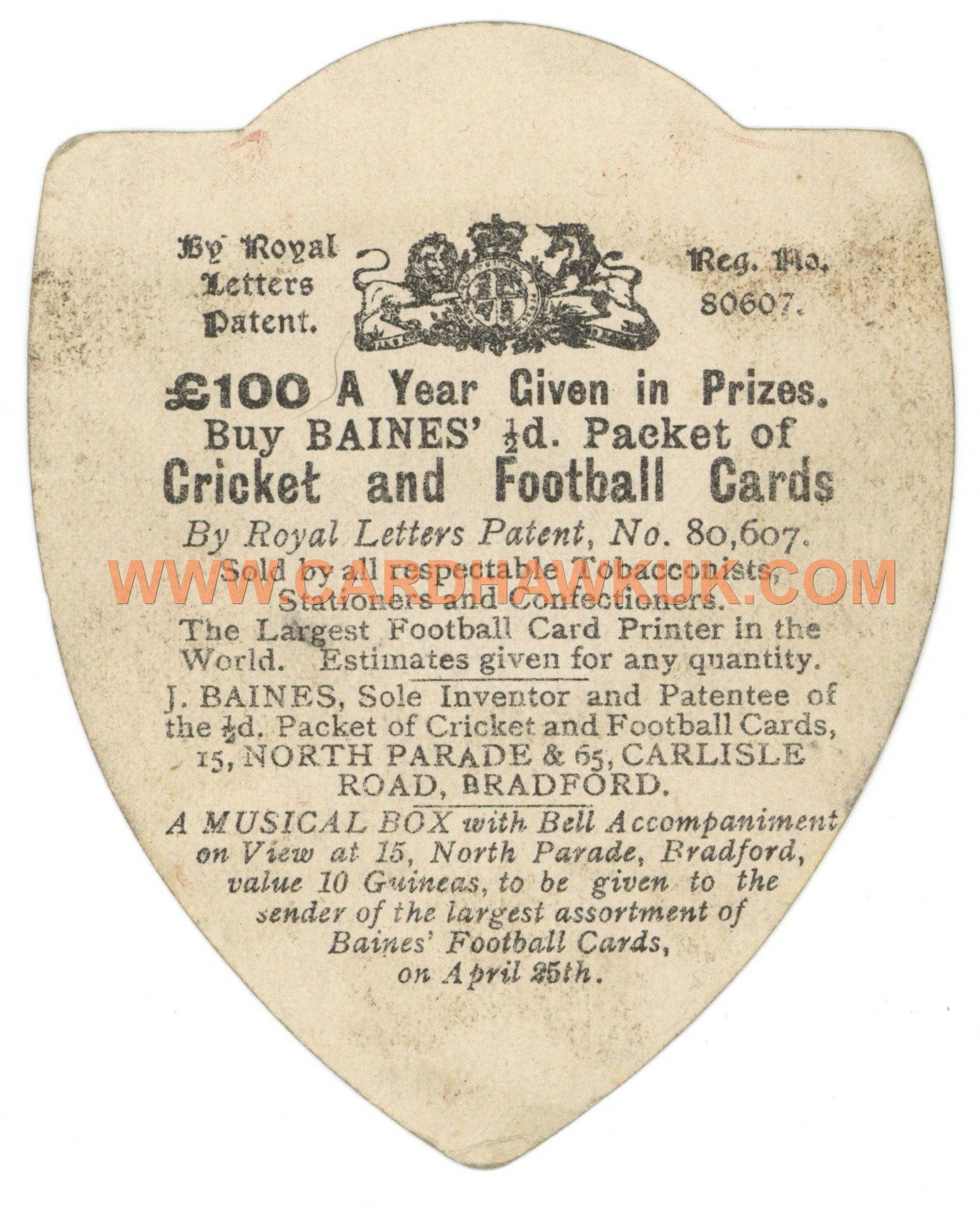 J. Baines - 'Rugby Shields' (c1888-90) - R.W. Warren - Irish Team J. Baines - 'Rugby Shields' (c1888-90) - R.W. Warren - Irish Team