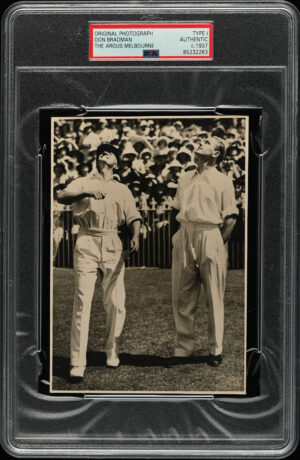 The Argus - 'Don Bradman & G O Allen - Coin Toss 5th Ashes Test (MCG)' (1937) - PSA Type I Authenticated Photo
