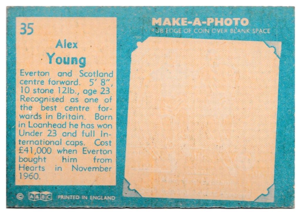 A&BC - 'Footballers (1963/64 - English Series 1)' - Card #35 - Alex Young (Everton) A&BC - 'Footballers (1963/64 - English Series 1)' - Card #35 - Alex Young (Everton)