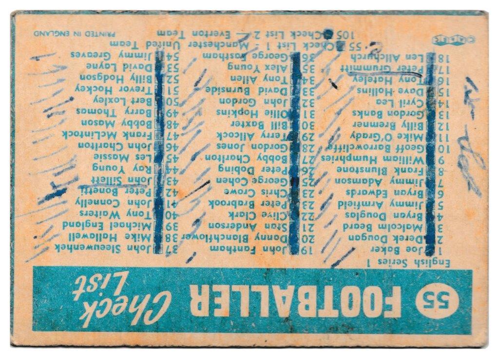 A&BC - 'Footballers (1963/64 - English Series 1)' - Card #55 - Checklist (Manchester United) A&BC - 'Footballers (1963/64 - English Series 1)' - Card #55 - Checklist (Manchester United)