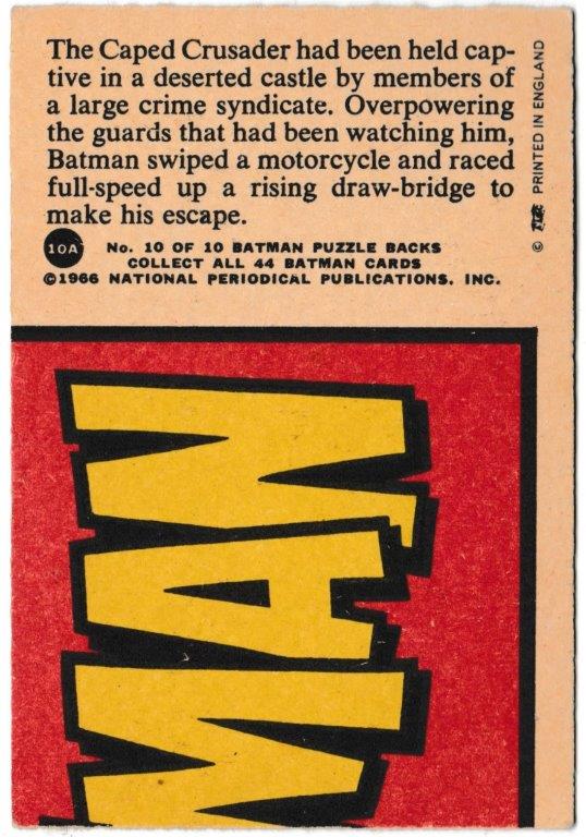 A&BC - 'Batman (1-44A)' (1966) - Card #10 - Cycling Crusader A&BC - 'Batman (1-44A)' (1966) - Card #10 - Cycling Crusader
