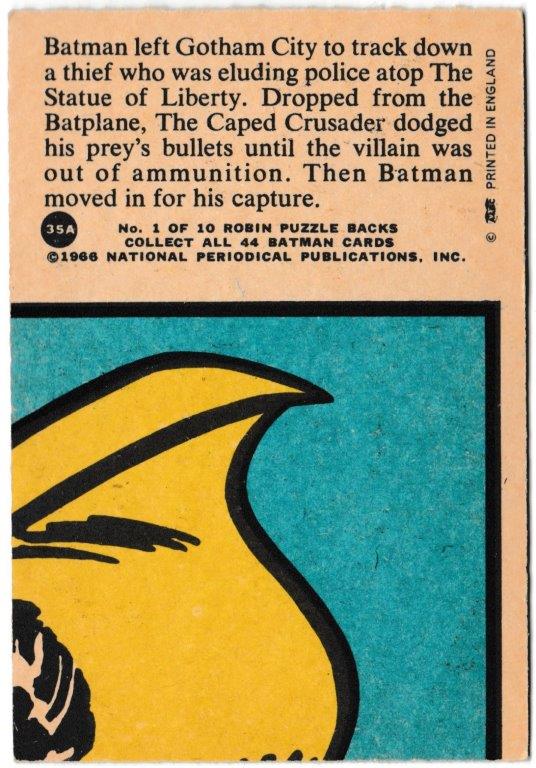 A&BC - 'Batman (1-44A)' (1966) - Card #35 - Crime Above The Harbour A&BC - 'Batman (1-44A)' (1966) - Card #35 - Crime Above The Harbour