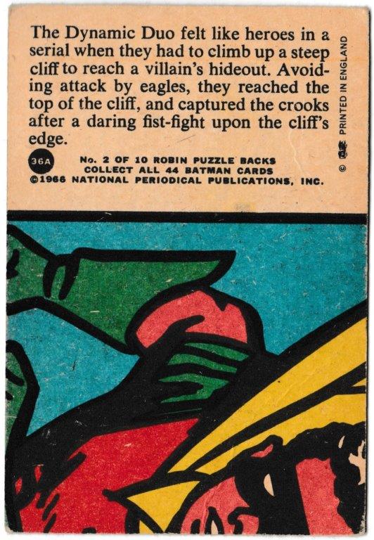 A&BC - 'Batman (1-44A)' (1966) - Card #36 - Cliff Hangers A&BC - 'Batman (1-44A)' (1966) - Card #36 - Cliff Hangers