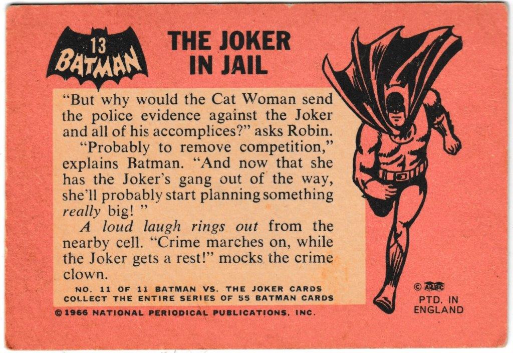 A&BC - 'Batman (Pink Back)' (1966) - Card #13 - The Joker in Jail A&BC - 'Batman (Pink Back)' (1966) - Card #13 - The Joker in Jail