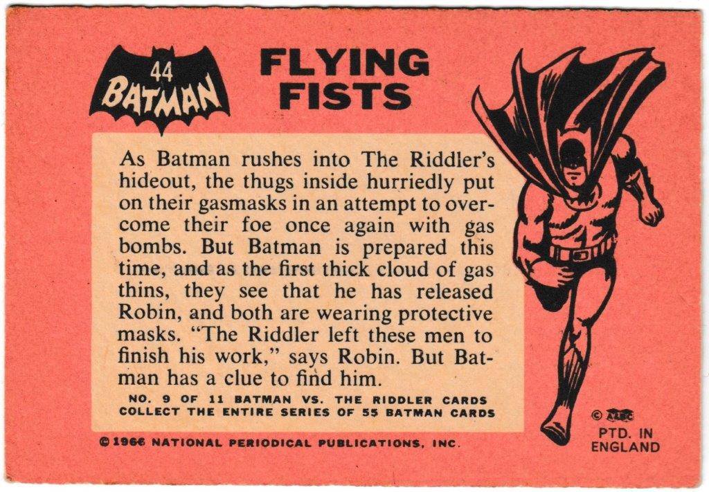 A&BC - 'Batman (Pink Back)' (1966) - Card #44 - Flying Fists A&BC - 'Batman (Pink Back)' (1966) - Card #44 - Flying Fists