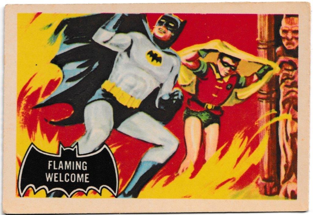 A&BC - 'Batman (Pink Back)' (1966) - Card #51 - Flaming Welcome A&BC - 'Batman (Pink Back)' (1966) - Card #51 - Flaming Welcome