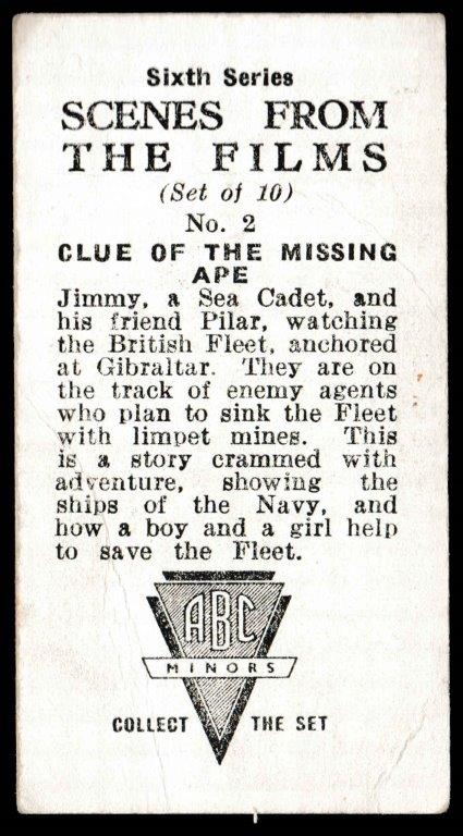 ABC Cinemas - 'Scenes From The Films' - Card #2 - Clue of the Missing Ape ABC Cinemas - 'Scenes From The Films' - Card #2 - Clue of the Missing Ape