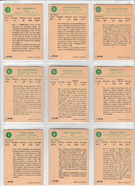 A&BC - 'Cricketers 1961 (90 x 64)' - Complete Set A&BC - 'Cricketers 1961 (90 x 64)' - Complete Set