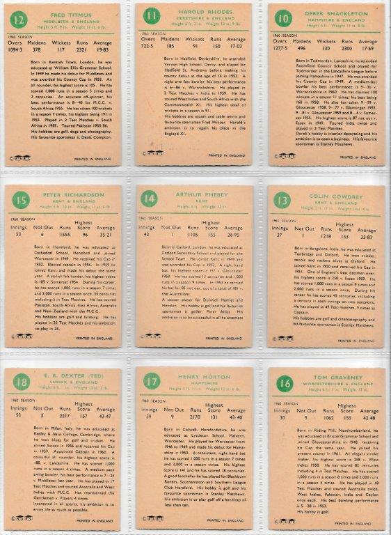 A&BC - 'Cricketers 1961 (90 x 64)' - Complete Set A&BC - 'Cricketers 1961 (90 x 64)' - Complete Set