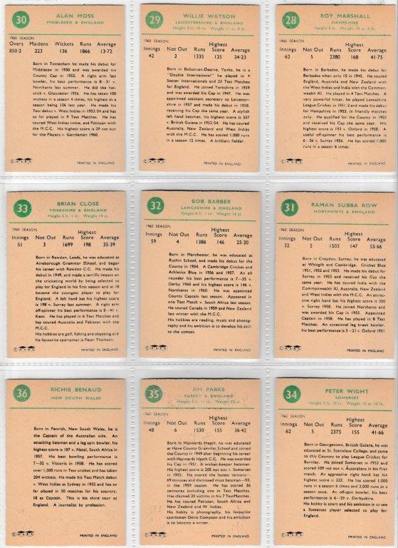 A&BC - 'Cricketers 1961 (90 x 64)' - Complete Set A&BC - 'Cricketers 1961 (90 x 64)' - Complete Set