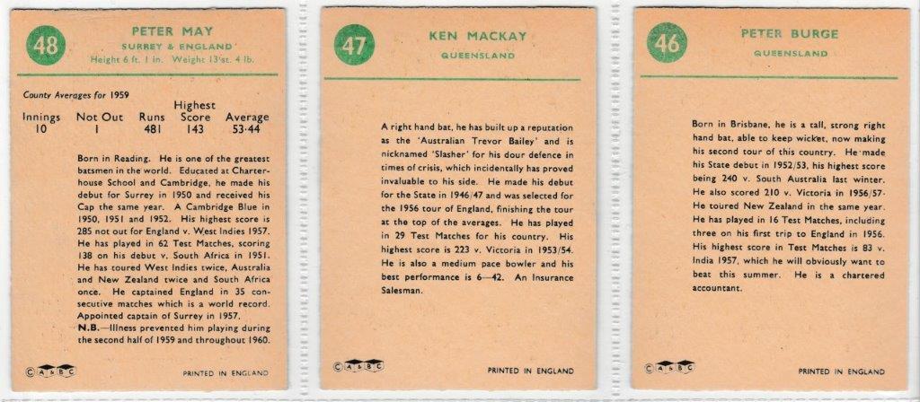 A&BC - 'Cricketers 1961 (90 x 64)' - Complete Set A&BC - 'Cricketers 1961 (90 x 64)' - Complete Set