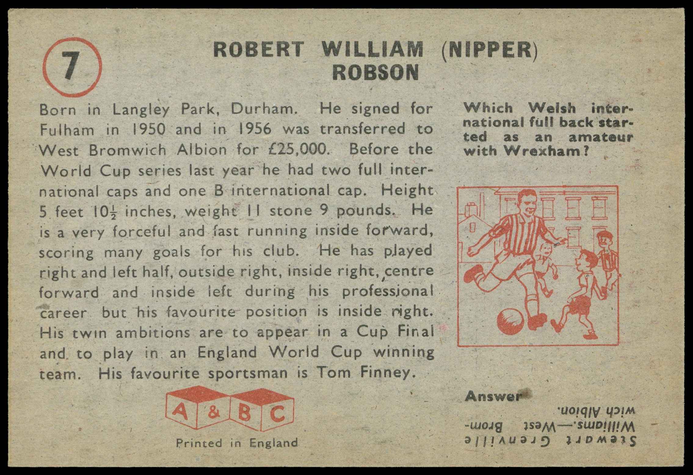 A&BC - 'Footballers (1958/59 Planet)' (1958) - Bobby Robson (West Brom) A&BC - 'Footballers (1958/59 Planet)' (1958) - Bobby Robson (West Brom)