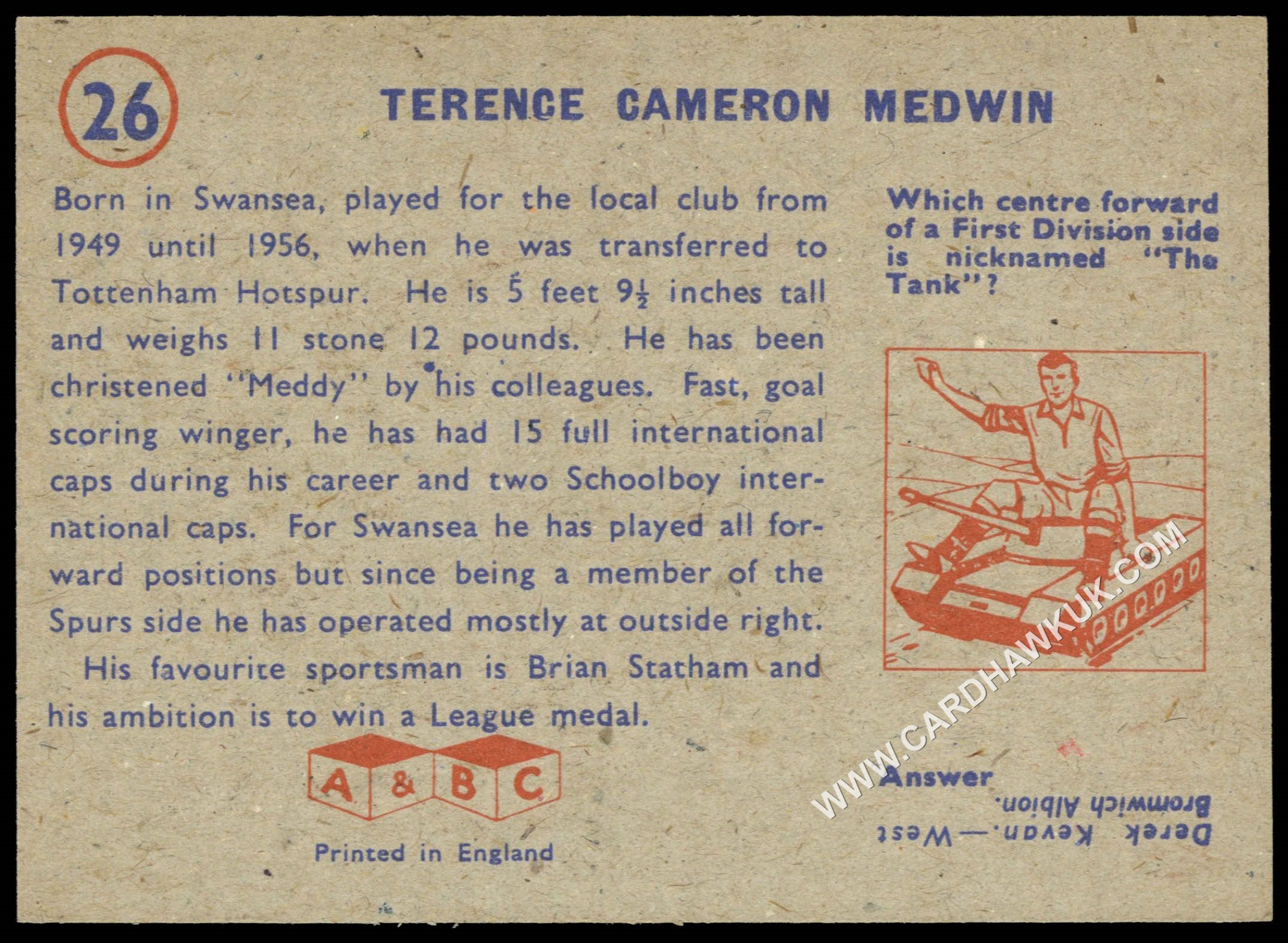 A&BC - 'Footballers (1958/59 No Planet)' (1958) - Terence Medwin (Spurs) A&BC - 'Footballers (1958/59 No Planet)' (1958) - Terence Medwin (Spurs)