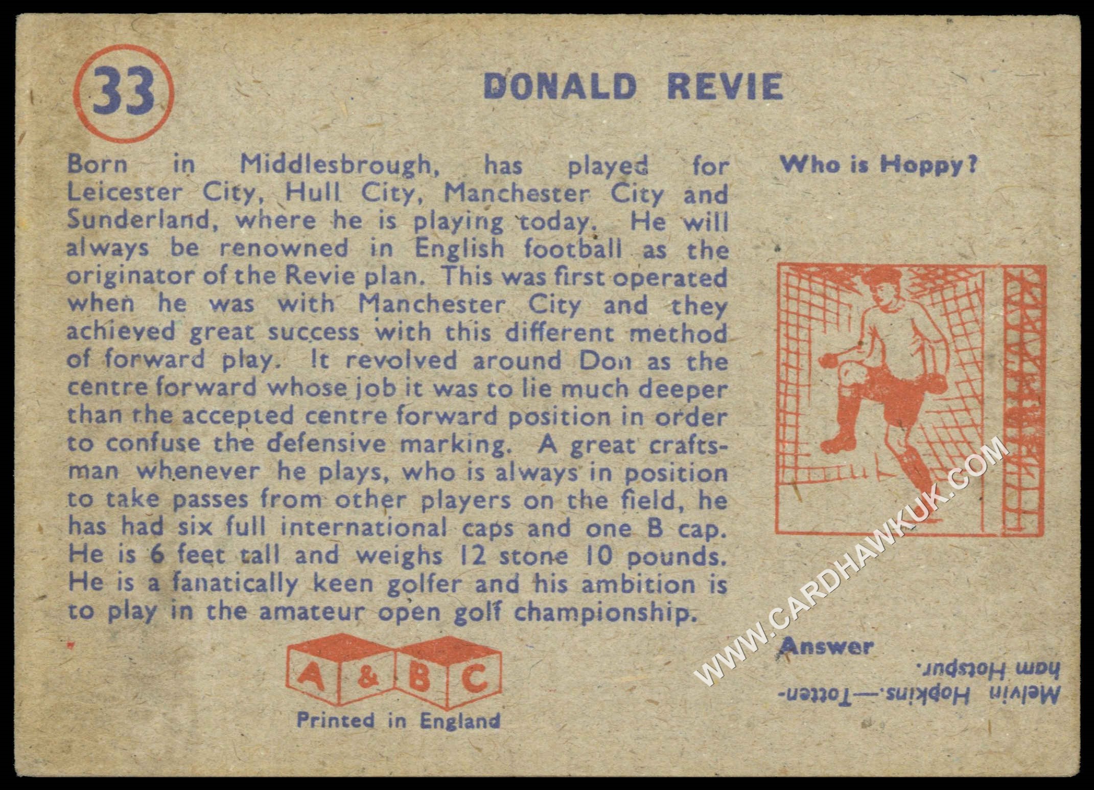 A&BC - 'Footballers (1958/59 No Planet)' (1958) - Don Revie (Sunderland) A&BC - 'Footballers (1958/59 No Planet)' (1958) - Don Revie (Sunderland)