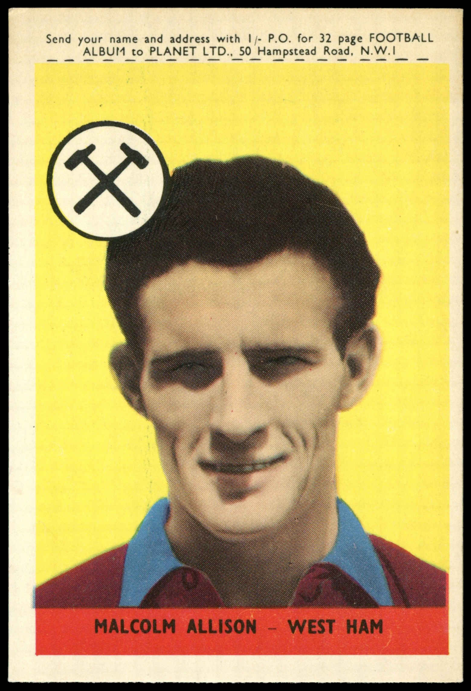 A&BC - 'Footballers (1958/59 Planet)' (1958) - Malcolm Allison (West Ham) A&BC - 'Footballers (1958/59 Planet)' (1958) - Malcolm Allison (West Ham)