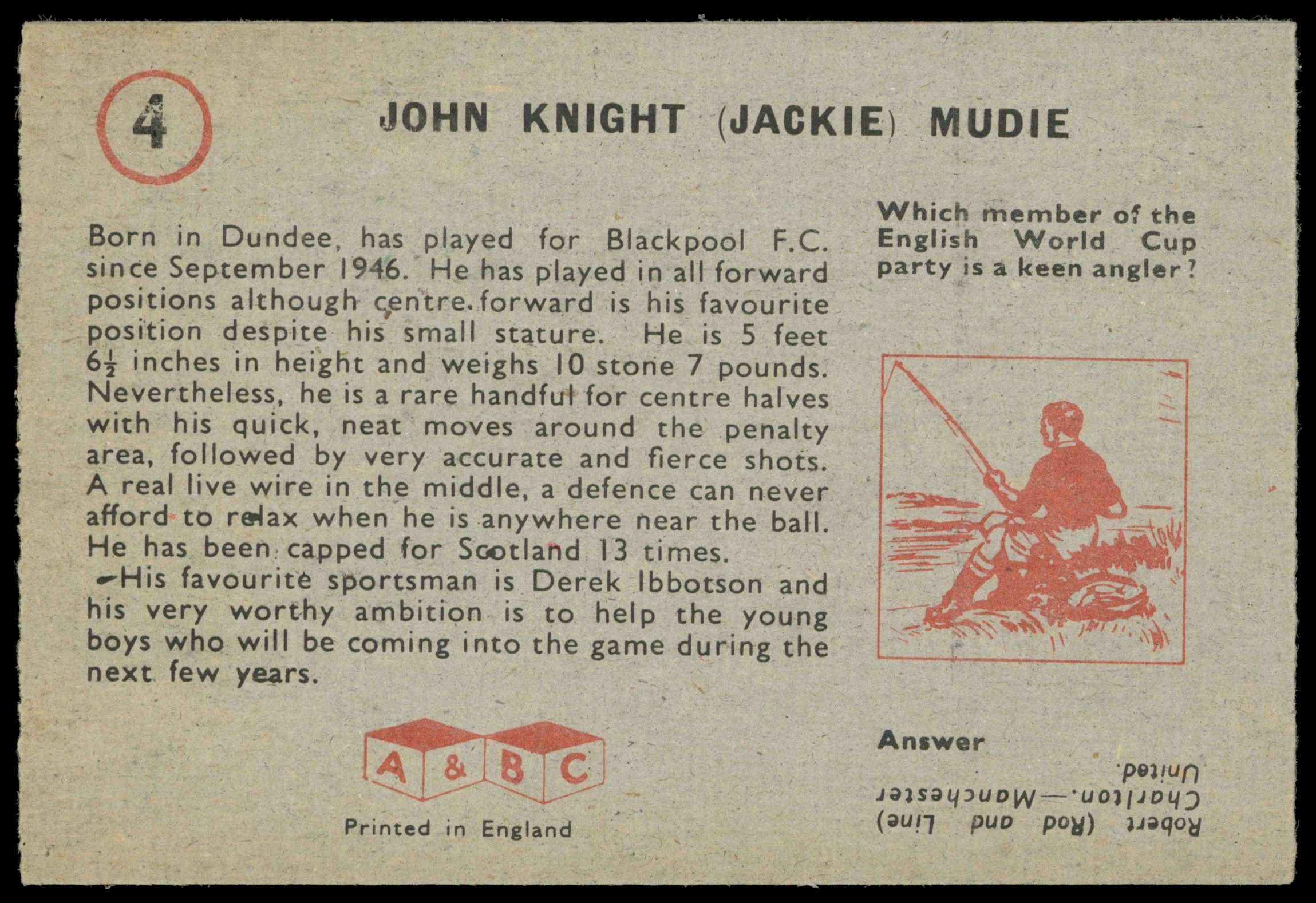 A&BC - 'Footballers (1958/59 Planet)' (1958) - John Mudie (Blackpool) A&BC - 'Footballers (1958/59 Planet)' (1958) - John Mudie (Blackpool)