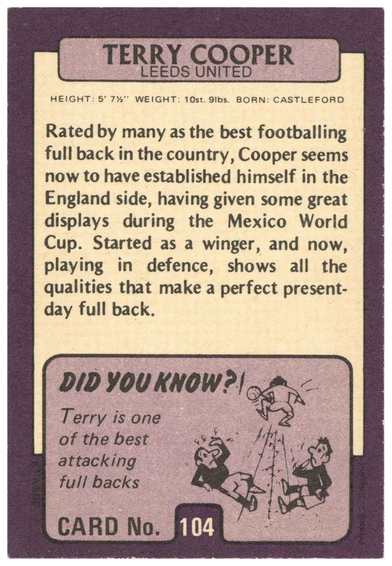 A&BC - 'Footballers 1971/72 S1' (1971) - Terry Cooper (Leeds United) A&BC - 'Footballers 1971/72 S1' (1971) - Terry Cooper (Leeds United)
