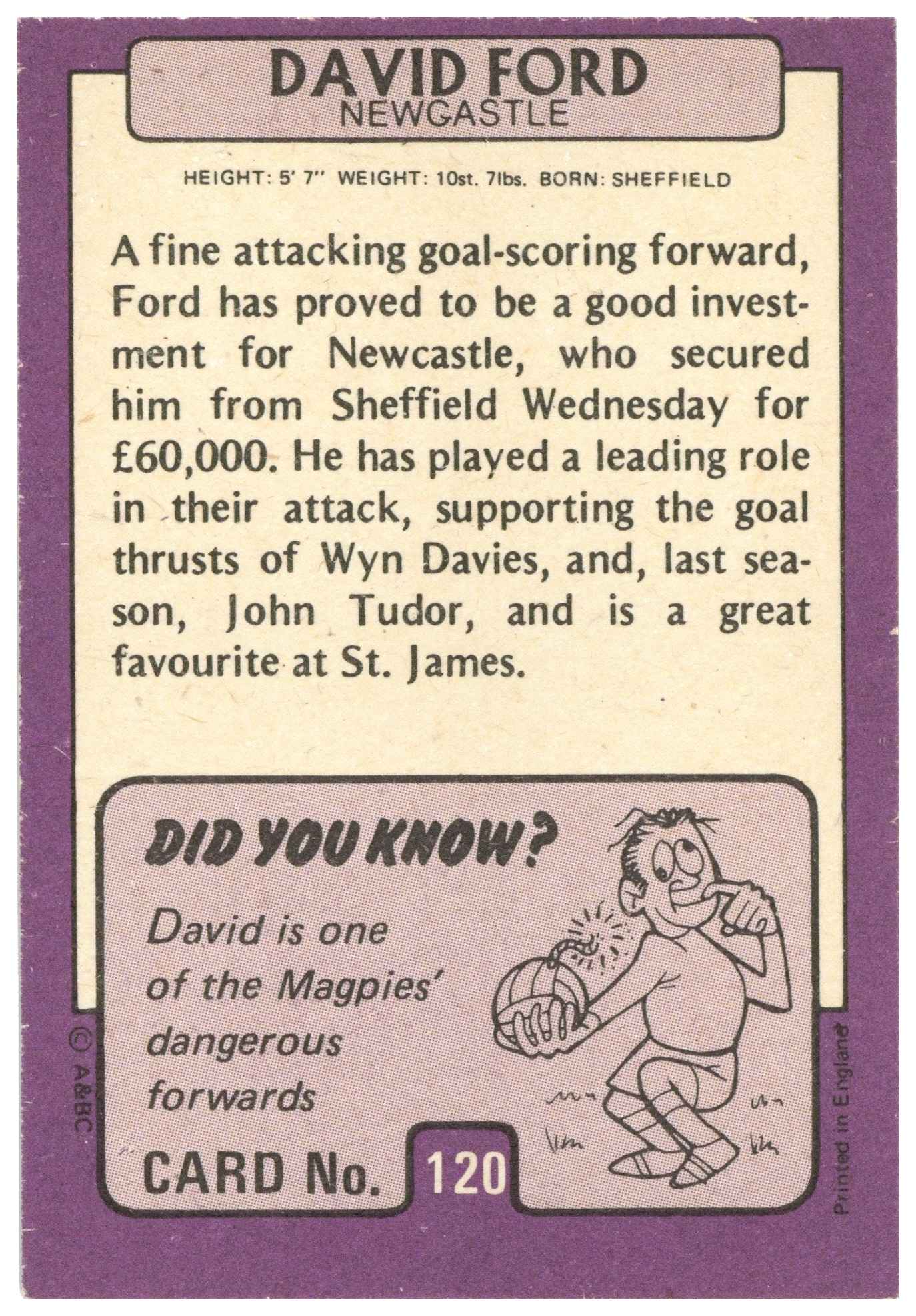 A&BC - 'Footballers 1971/72 S2' (1971) - David Ford (Newcastle United) A&BC - 'Footballers 1971/72 S2' (1971) - David Ford (Newcastle United)