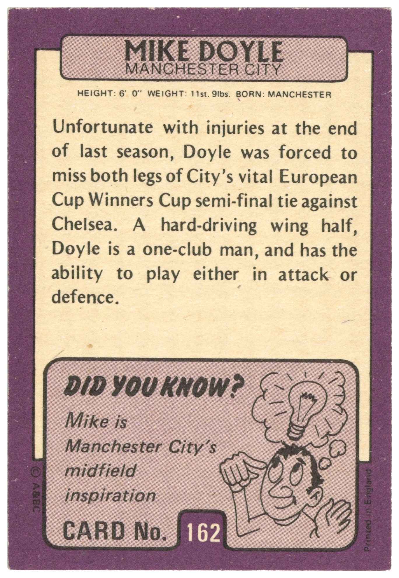 A&BC - 'Footballers 1971/72 S2' (1971) - Mike Doyle (Manchester City) A&BC - 'Footballers 1971/72 S2' (1971) - Mike Doyle (Manchester City)