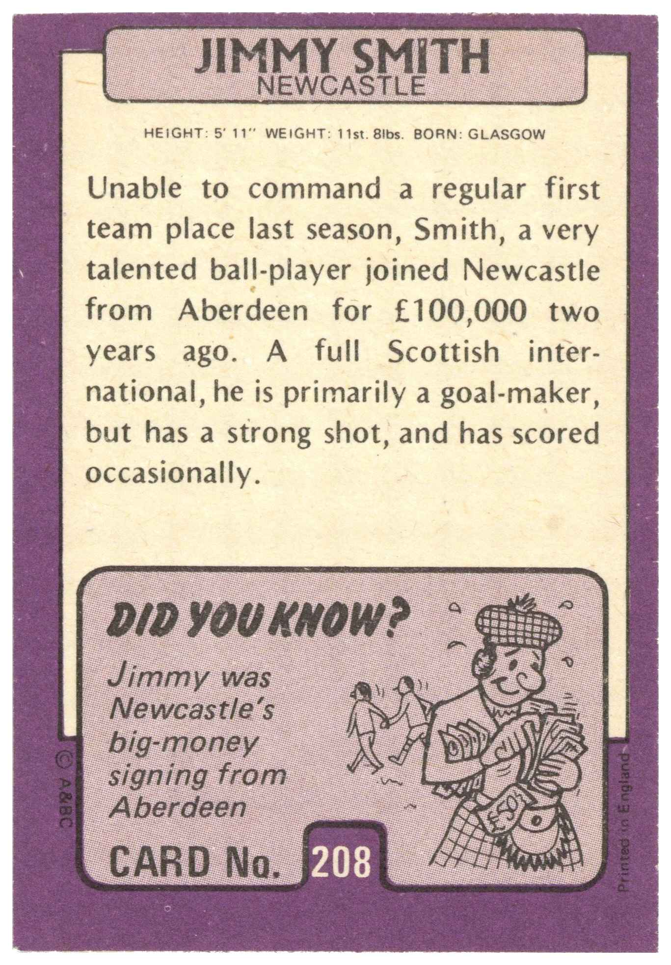 A&BC - 'Footballers 1971/72 S2' (1971) - Jimmy Smith (Newcastle United) A&BC - 'Footballers 1971/72 S2' (1971) - Jimmy Smith (Newcastle United)
