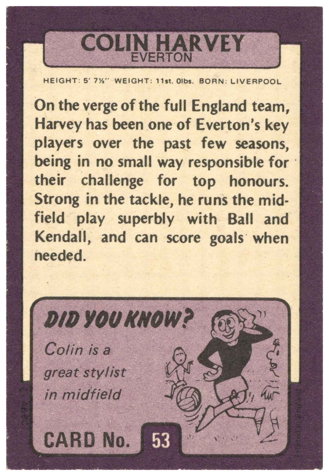 A&BC - 'Footballers 1971/72 S1' (1971) - Colin Harvey (Everton) A&BC - 'Footballers 1971/72 S1' (1971) - Colin Harvey (Everton)