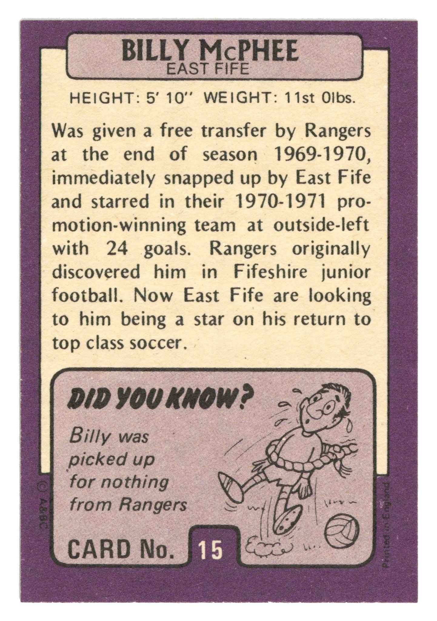 A&BC - Billy McPhee (East Fife) - 'Footballers (1971 Scottish)' - (1971) A&BC - Billy McPhee (East Fife) - 'Footballers (1971 Scottish)' - (1971)
