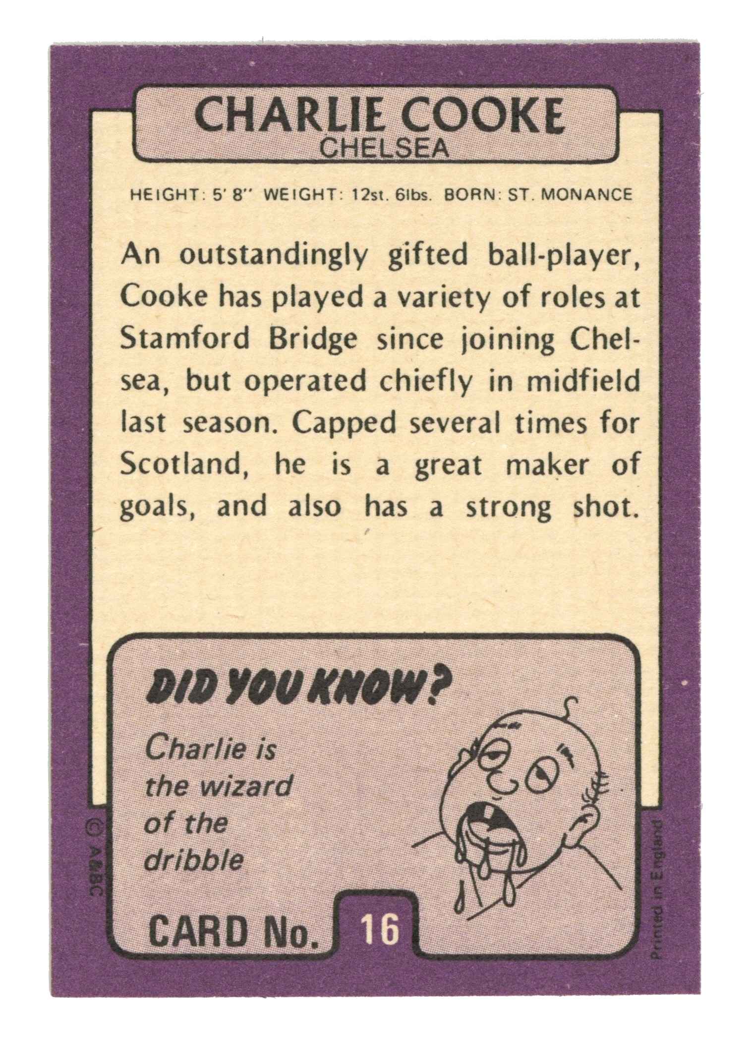 A&BC - Charlie Cooke (Chelsea) - 'Footballers (1971 Scottish)' - (1971) A&BC - Charlie Cooke (Chelsea) - 'Footballers (1971 Scottish)' - (1971)
