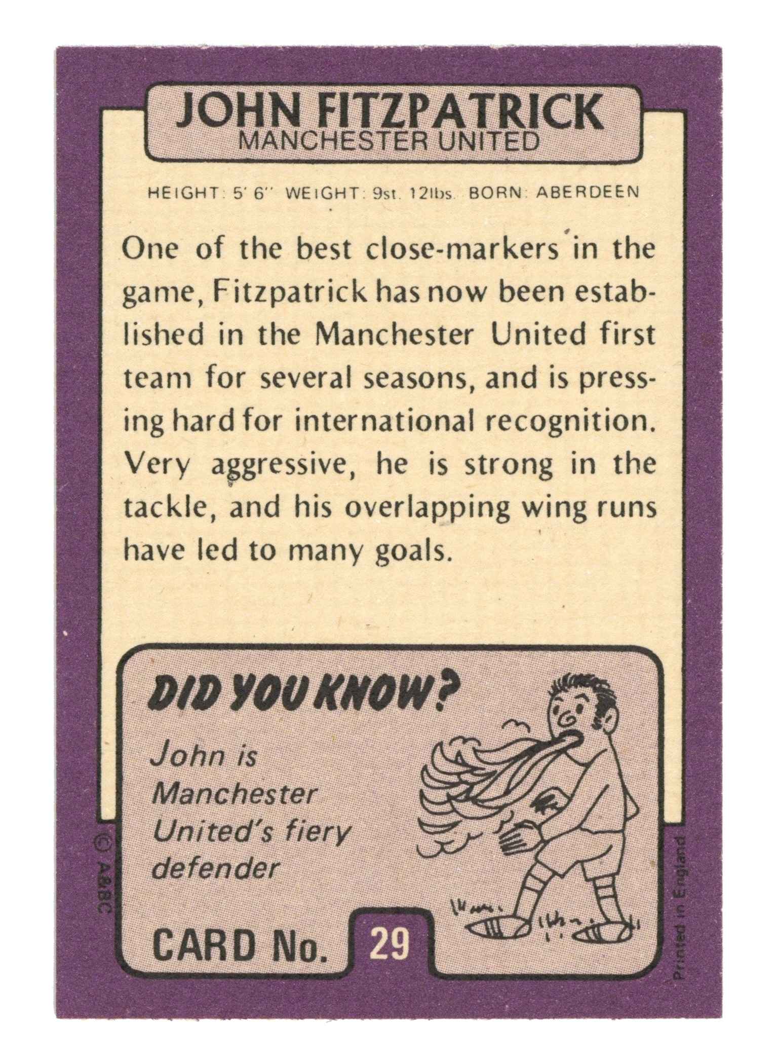 A&BC - John Fitzpatrick (Manchester United) - 'Footballers (1971 Scottish)' - (1971) A&BC - John Fitzpatrick (Manchester United) - 'Footballers (1971 Scottish)' - (1971)
