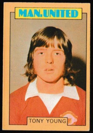A&BC - 'Footballers (1973-74 S2 Blue Back)' (1973) - Card #258 - Tony Young (Man Utd)