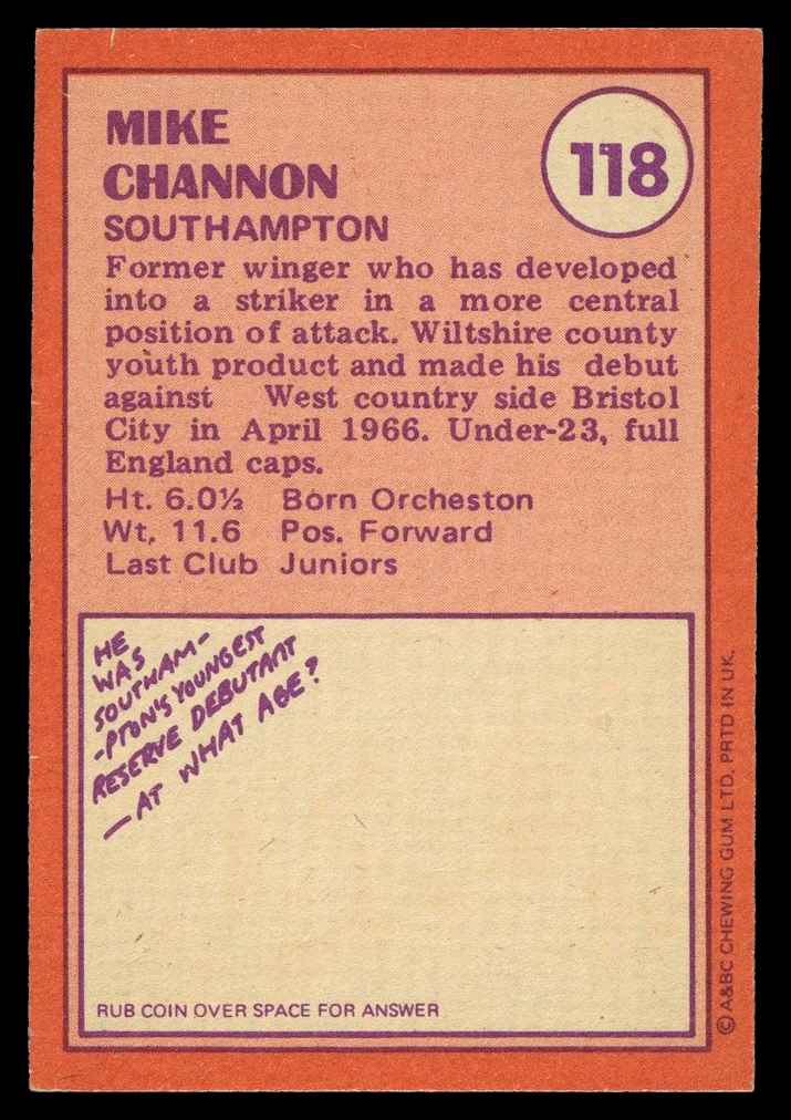 A&BC - 'Footballers (1974/75)' (1973) - Mick Channon (Southampton) A&BC - 'Footballers (1974/75)' (1973) - Mick Channon (Southampton)