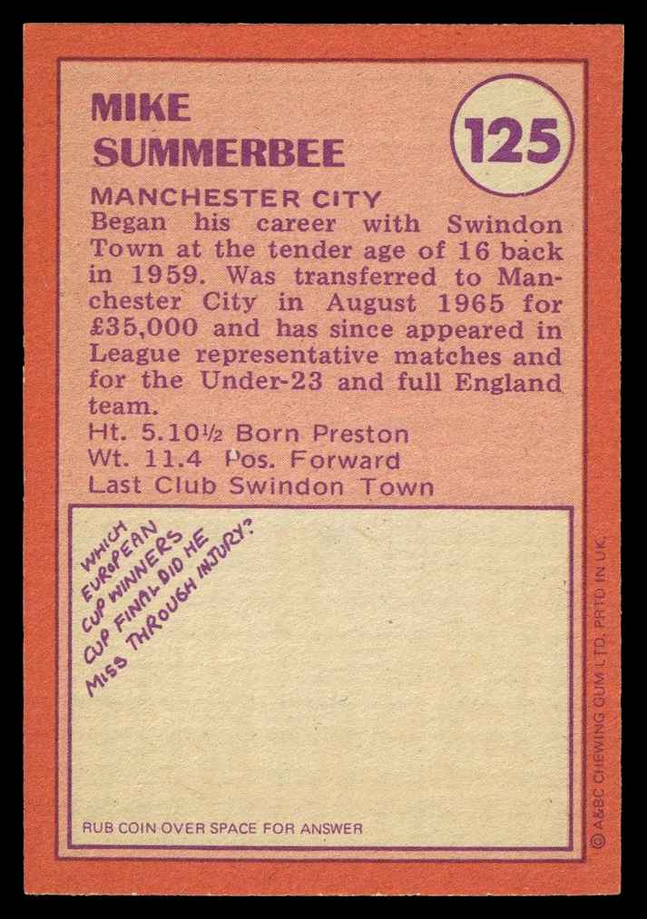 A&BC - 'Footballers (1974/75)' (1973) - Mike Summerbee (Manchester City) A&BC - 'Footballers (1974/75)' (1973) - Mike Summerbee (Manchester City)