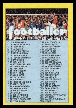 A&BC - 'Footballers (1974/75)' (1973) - Checklist A&BC - 'Footballers (1974/75)' (1973) - Checklist