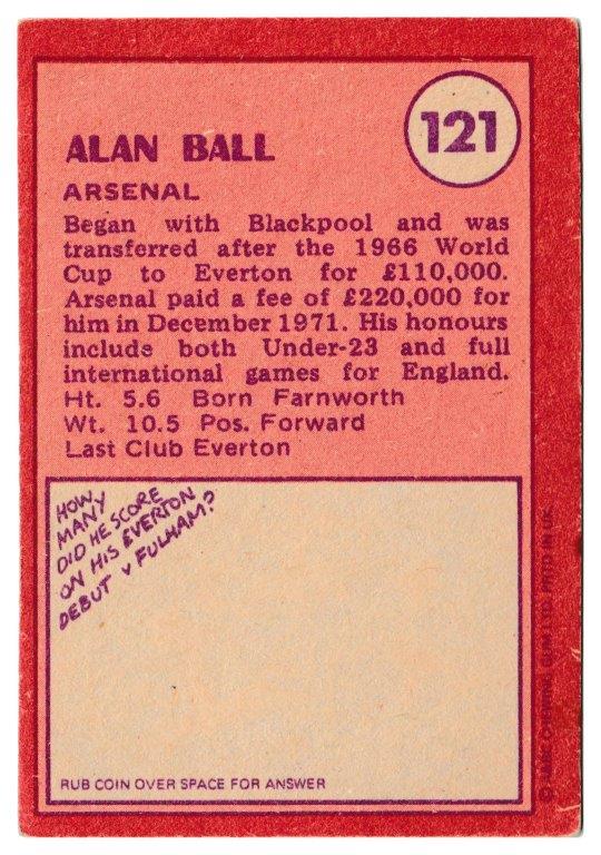 A&BC - 'Footballers (1974/75)' (1974) - Alan Ball (Arsenal) A&BC - 'Footballers (1974/75)' (1974) - Alan Ball (Arsenal)