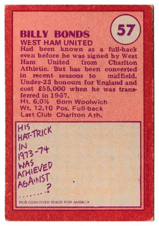 A&BC - 'Footballers (1974/75)' (1974) - Billy Bonds (West Ham United) A&BC - 'Footballers (1974/75)' (1974) - Billy Bonds (West Ham United)