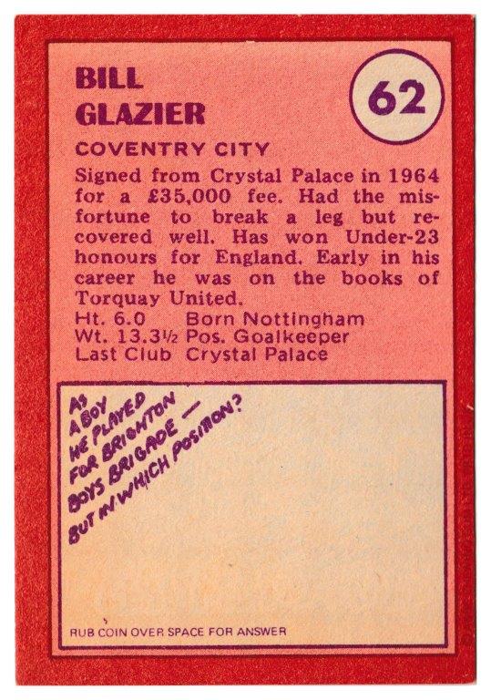 A&BC - 'Footballers (1974/75)' (1974) - Bill Glazier (Coventry City) A&BC - 'Footballers (1974/75)' (1974) - Bill Glazier (Coventry City)