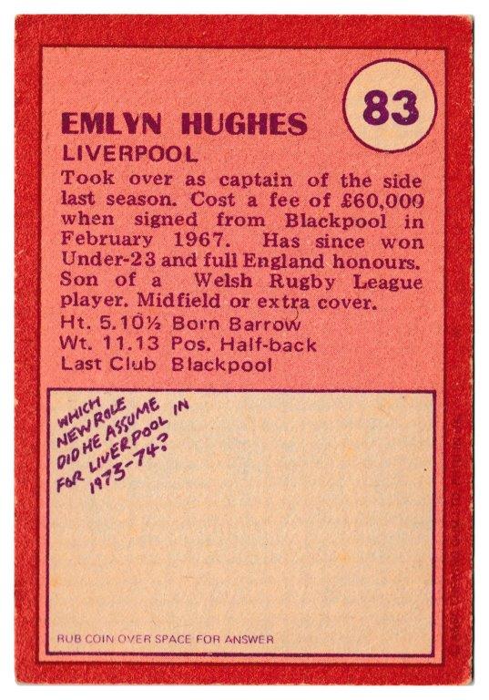 A&BC - 'Footballers (1974/75)' (1974) - Emlyn Hughes (Liverpool) A&BC - 'Footballers (1974/75)' (1974) - Emlyn Hughes (Liverpool)