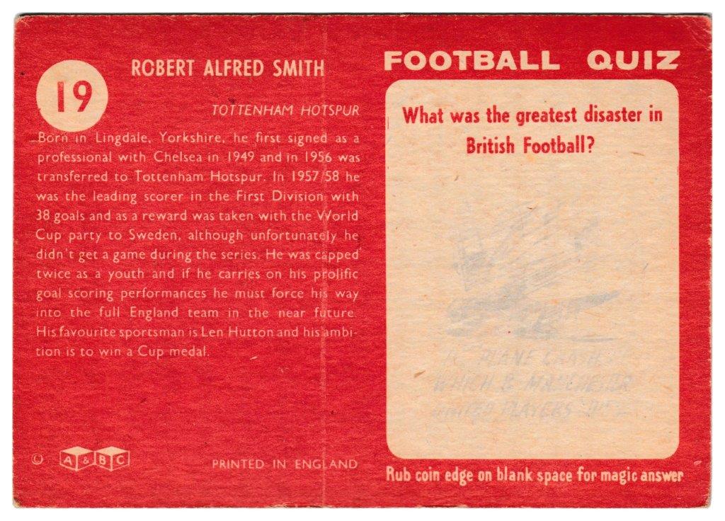 A&BC - 'Footballers (1959/60 - Series 1)' (1959) - Bobby Smith (Spurs) A&BC - 'Footballers (1959/60 - Series 1)' (1959) - Bobby Smith (Spurs)