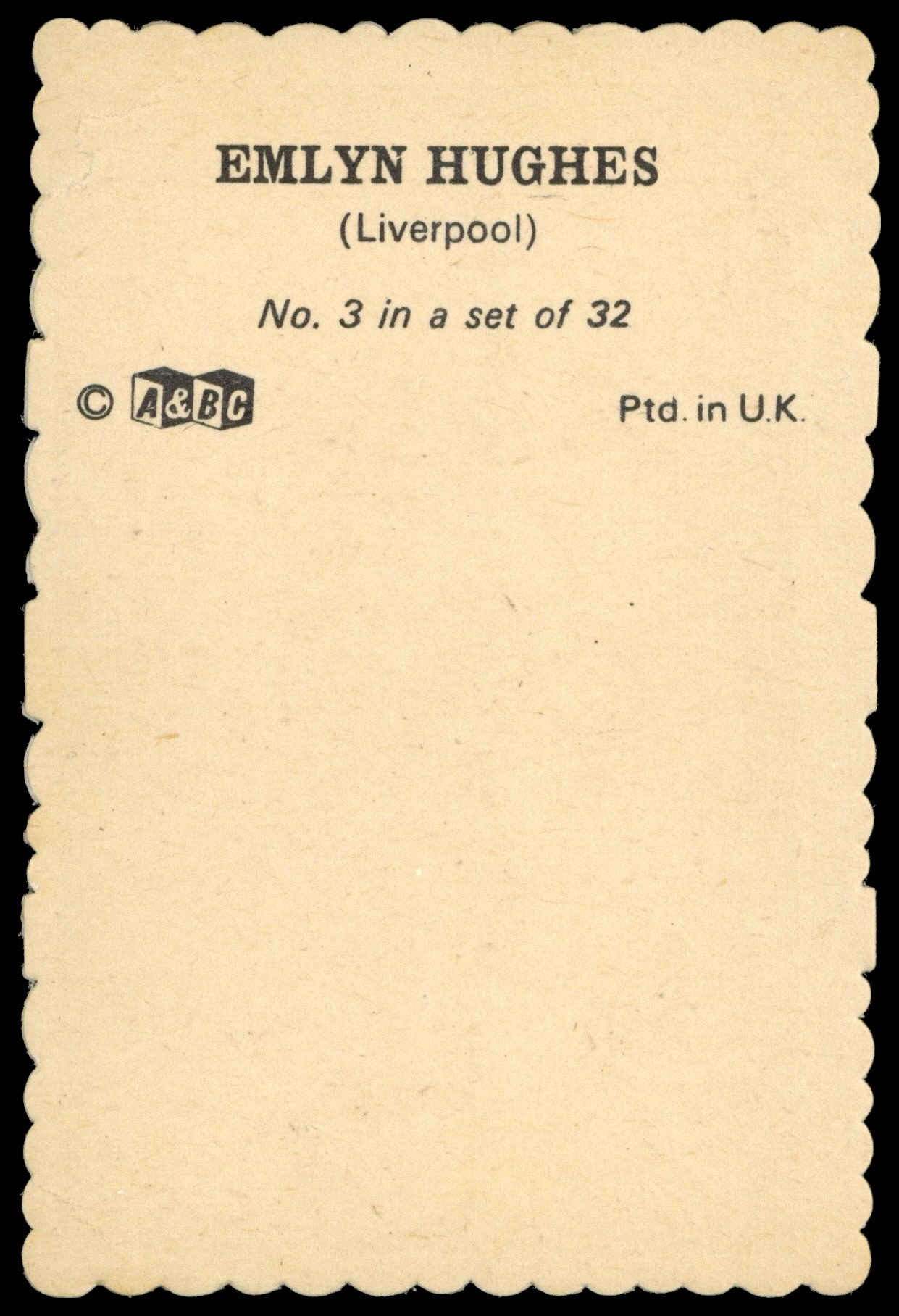 A&BC - 'Footballers Autographed Photos 1973/74 (Crinkle)' (1973) - #3 - Emlyn Hughes (Liverpool) A&BC - 'Footballers Autographed Photos 1973/74 (Crinkle)' (1973) - #3 - Emlyn Hughes (Liverpool)