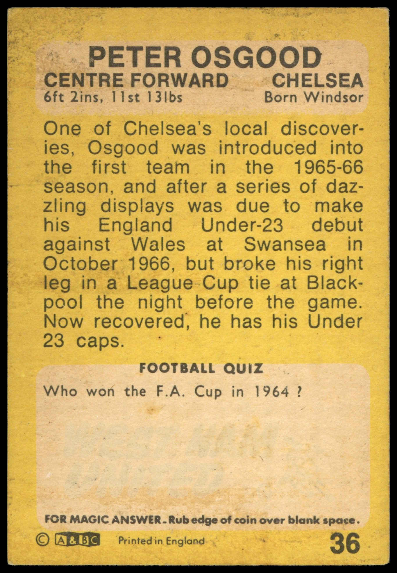 A&BC - 'Footballers 1968/69 S1' (1968) - Peter Osgood (Chelsea) A&BC - 'Footballers 1968/69 S1' (1968) - Peter Osgood (Chelsea)