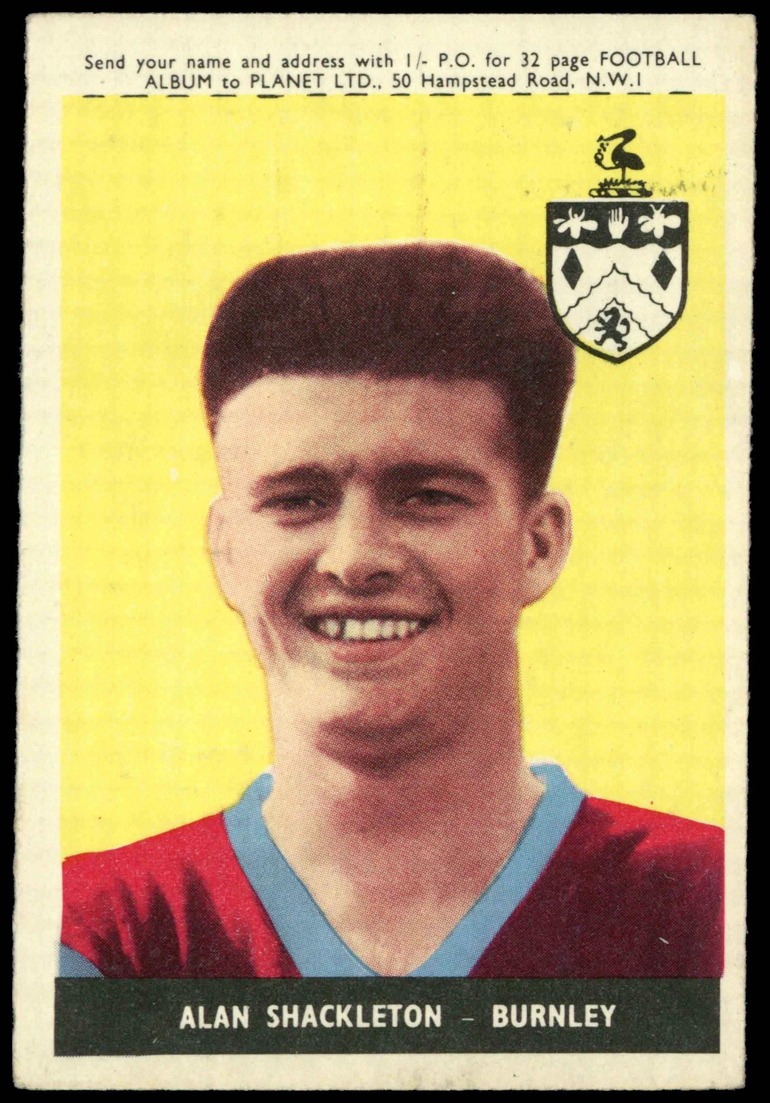 A&BC - 'Footballers (1958/59 Planet)' (1958) - Alan Shackleton (Burnley) A&BC - 'Footballers (1958/59 Planet)' (1958) - Alan Shackleton (Burnley)