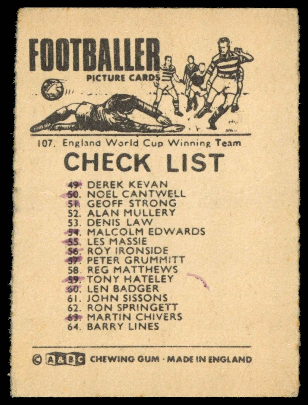 A&BC - 'Footballers 1966 S1' #107 - Checklist #5 (1966) A&BC - 'Footballers 1966 S1' #107 - Checklist #5 (1966)