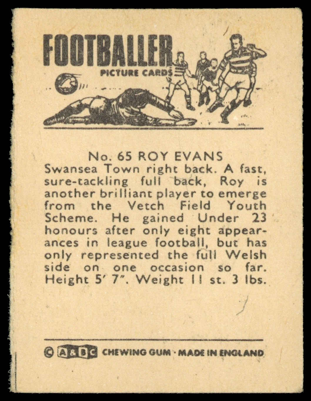 A&BC - 'Footballers 1966 S1' #65 - Roy Evans (Swansea Town) (1966) A&BC - 'Footballers 1966 S1' #65 - Roy Evans (Swansea Town) (1966)