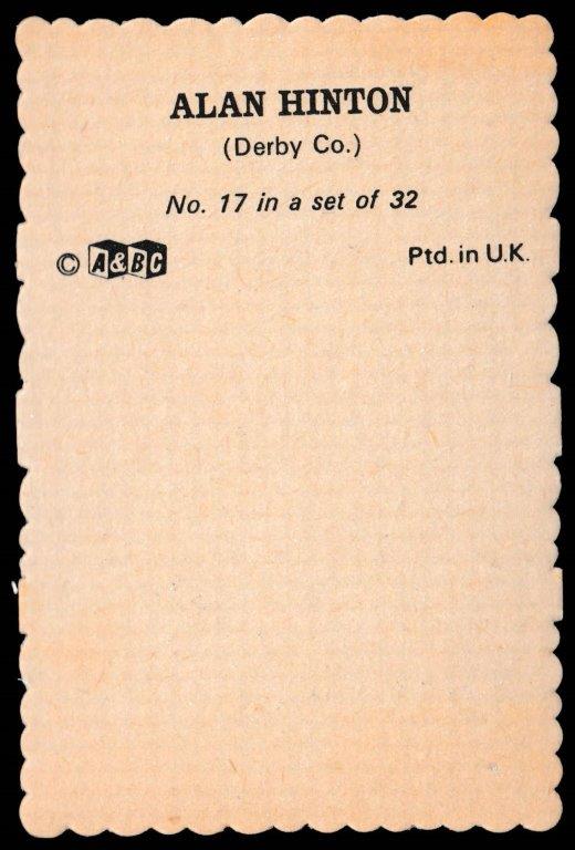 A&BC - 'Footballers Autographed Photos' (1973) - Card #17 - Alan Hinton (Derby County) A&BC - 'Footballers Autographed Photos' (1973) - Card #17 - Alan Hinton (Derby County)