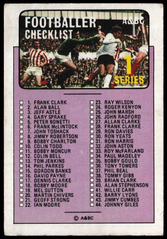 A&BC - 'Footballers (1971/72 - English Series 1)' (1971) - Card #57 - Checklist A&BC - 'Footballers (1971/72 - English Series 1)' (1971) - Card #57 - Checklist