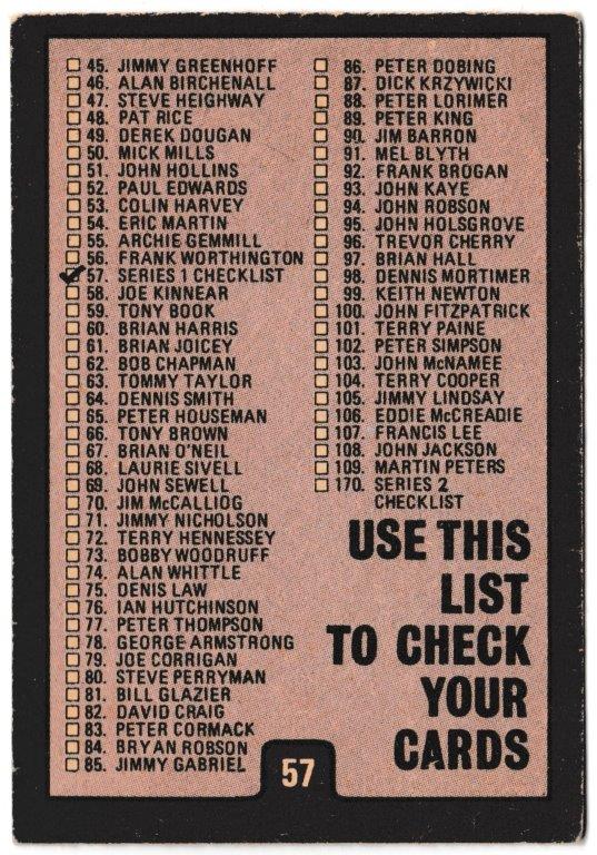 A&BC - 'Footballers (1971/72 - English Series 1)' (1971) - Card #57 - Checklist A&BC - 'Footballers (1971/72 - English Series 1)' (1971) - Card #57 - Checklist
