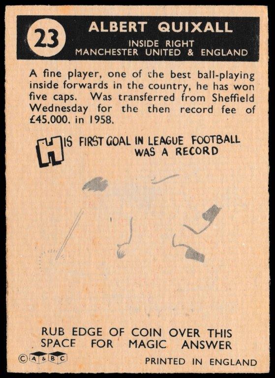A&BC - 'Footballers (1960/61 - English Series 1)' (1960) - Albert Quixall (Man Utd) A&BC - 'Footballers (1960/61 - English Series 1)' (1960) - Albert Quixall (Man Utd)