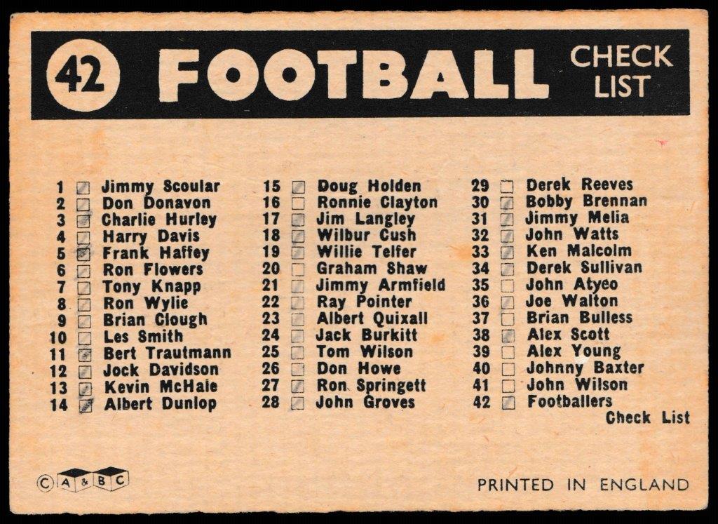 A&BC - 'Footballers (1960/61 - English Series 1)' (1960) - Series 1 Checklist A&BC - 'Footballers (1960/61 - English Series 1)' (1960) - Series 1 Checklist
