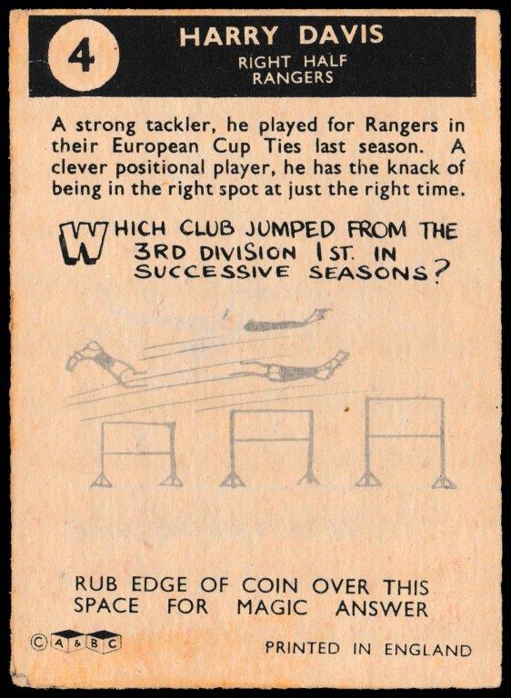 A&BC - 'Footballers (1960/61 - English Series 1)' (1960) - Harry Davies (Rangers) A&BC - 'Footballers (1960/61 - English Series 1)' (1960) - Harry Davies (Rangers)