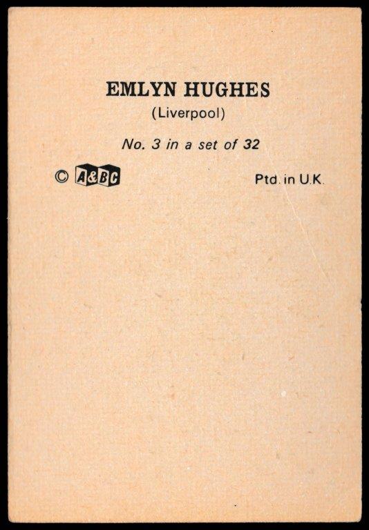 A&BC - 'Footballers Photos (81x55)' (1973) - Emlyn Hughes (Liverpool) A&BC - 'Footballers Photos (81x55)' (1973) - Emlyn Hughes (Liverpool)